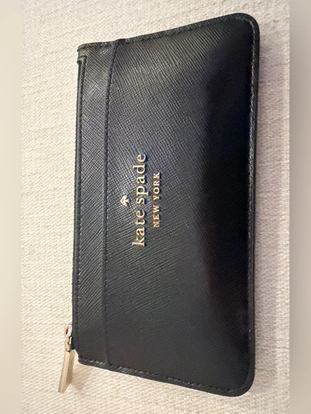 kate spade black wallet with gold logo